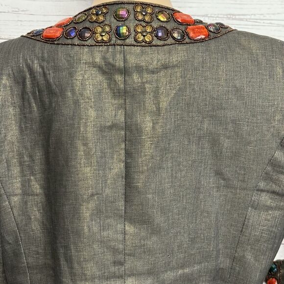Boston Proper Beaded Linen Jacket Size 14 Metallic Sheen Orange Bronze - Picture 10 of 12